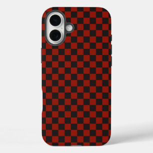 Black and Deep red checkerboard pattern iPhone 16 Plus Case