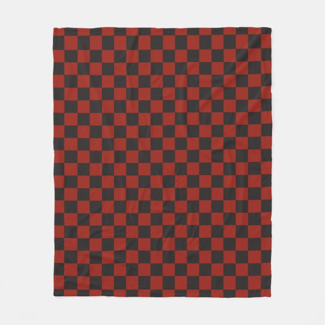 Black and Deep red checkerboard pattern Fleece Blanket (Front)