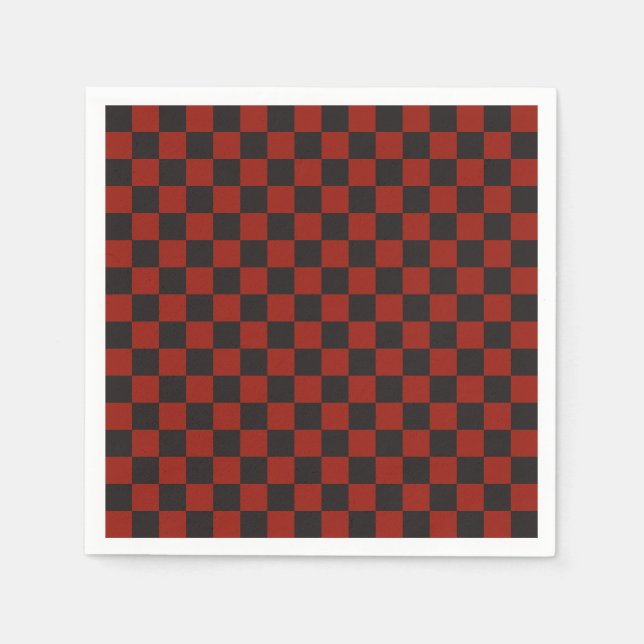 Black and Deep red checkerboard pattern Napkin (Front)