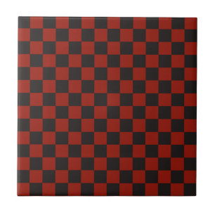 Black and Deep red chequerboard pattern Ceramic Tile