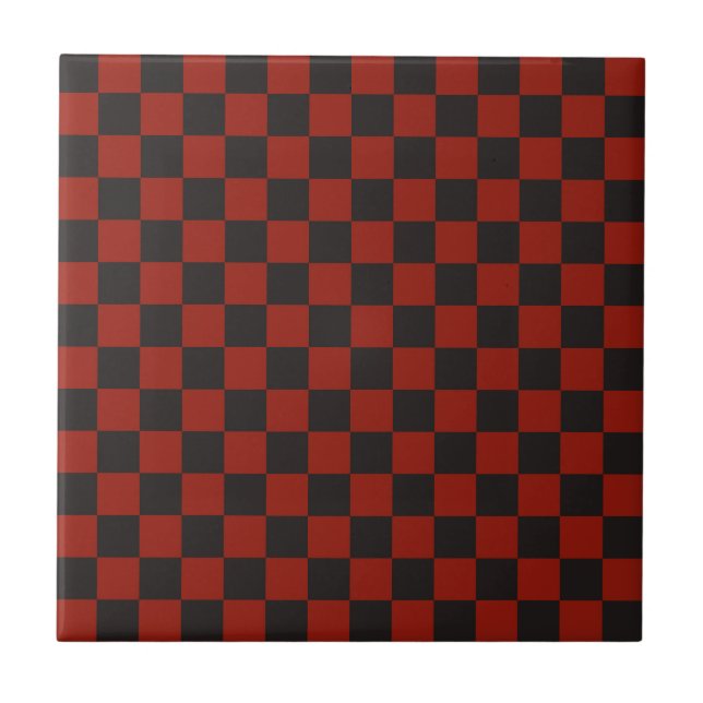 Black and Deep red chequerboard pattern Ceramic Tile (Front)