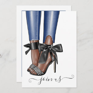 Black and Denim Fashionista Bachelorette Invitation