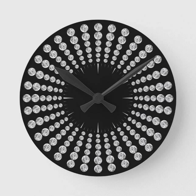 Black and diamond print round clock (Front)