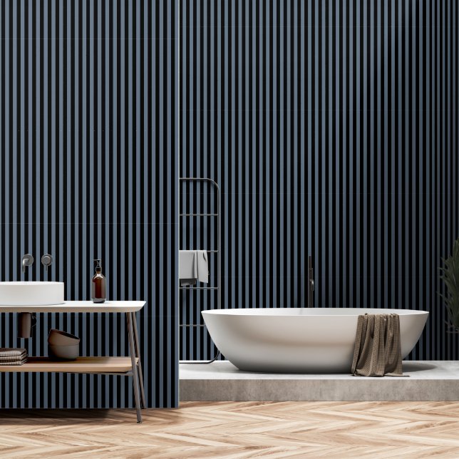 Black And Dusty Blue Stripes Wallpaper (Bathroom)