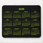 Black and Electric Lime 2026 Calendar Mouse Pad<br><div class="desc">Looking for a sleek and stylish way to keep track of your days? Check out this black and greenish yellow or yellowish green 2026 calendar mousepad! It makes a great gift for anyone who loves to stay organized. Plus, it's a great way to show off your personality and make your...</div>