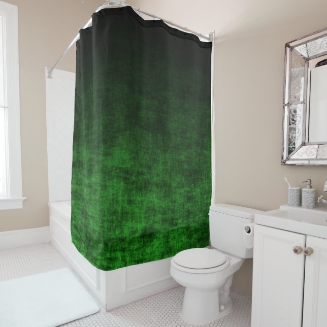 Black and Emerald Green Gradient Texture Shower Curtain (In Situ)