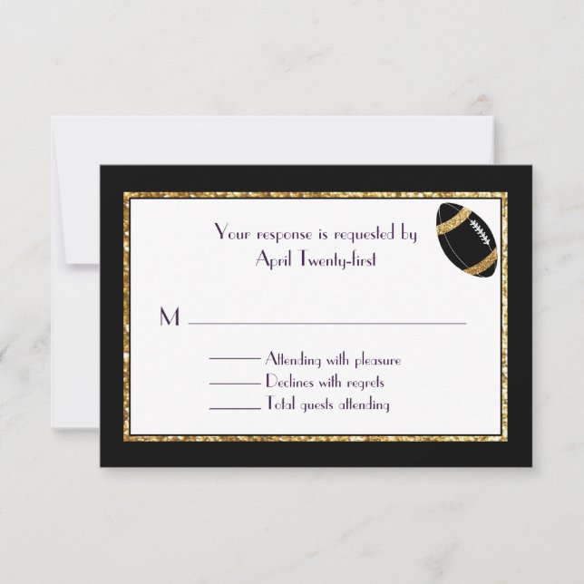 Black and Faux Glitter Wedding RSVP Card (Front)