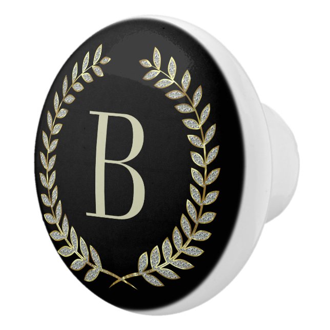 Black And Faux Glitter Wreath Ceramic Knob (Right)