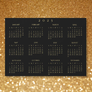 Black and Faux Gold 2025 Magnetic Calendar Card
