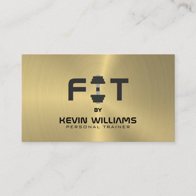 Black and faux gold background fitness trainer business card (Front)