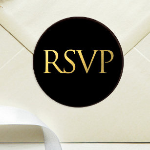 Black and Faux Gold Foil RSVP Classic Round Sticker