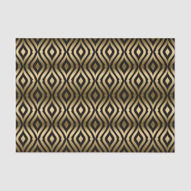 Black And Faux Gold Geometric Quatrefoil Pattern Tissue Paper (Front)