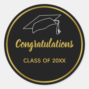Black and Faux Gold Graduation Congratulations Classic Round Sticker