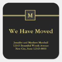 Black and Faux Gold Monogram Moving Announcement