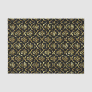 Black And Faux Gold Shiny Floral Damasks Tissue Paper