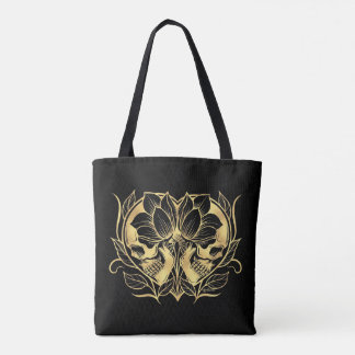 Black and Faux Gold Skulls Tote Bag