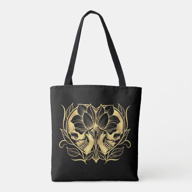Black and Faux Gold Skulls Tote Bag (Back)