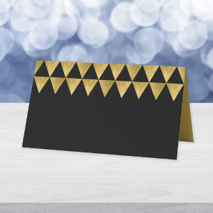 Black and Faux Gold Triangle Geometric Pattern Place Card