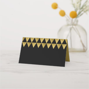 Black and Faux Gold Triangle Geometric Pattern Place Card