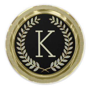 Black And Faux Gold White Glitter Wreath Ceramic Knob