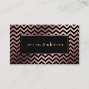 Black and Faux Rose Gold Foil Chevron Pattern Business Card