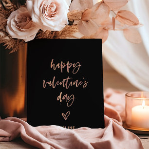 Black and Faux Rose Gold Script Heart Valentine Holiday Card