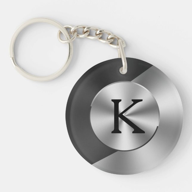 Black and faux silver geometric design key ring (Front)