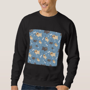 Black and Fawn pugs on Blue Background Classic T-S Sweatshirt