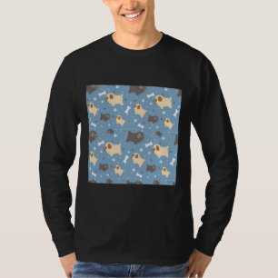 Black and Fawn pugs on Blue Background Classic T-S T-Shirt