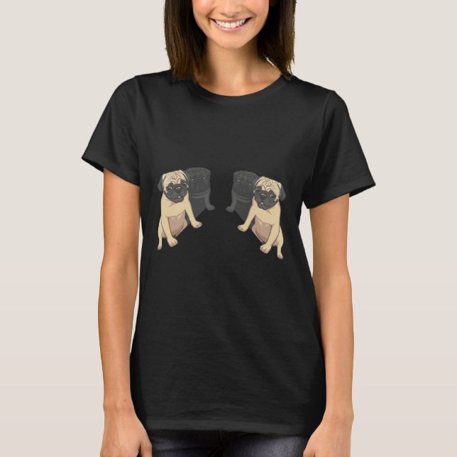 Black and Fawn Pugs Pattern 160 T-Shirt (Front)
