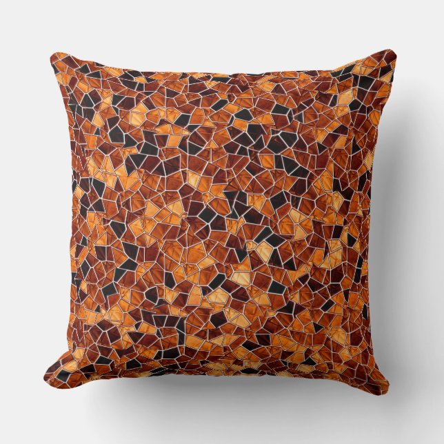 Black and fire orange mosaic, white line splitting cushion (Front)
