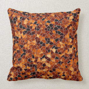 Black and fire orange mosaic, white line splitting cushion