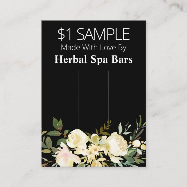 Black And Floral Soap Sample Price Display Card (Front)