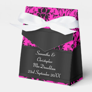 Black and fuchsia pink damask wedding favour box