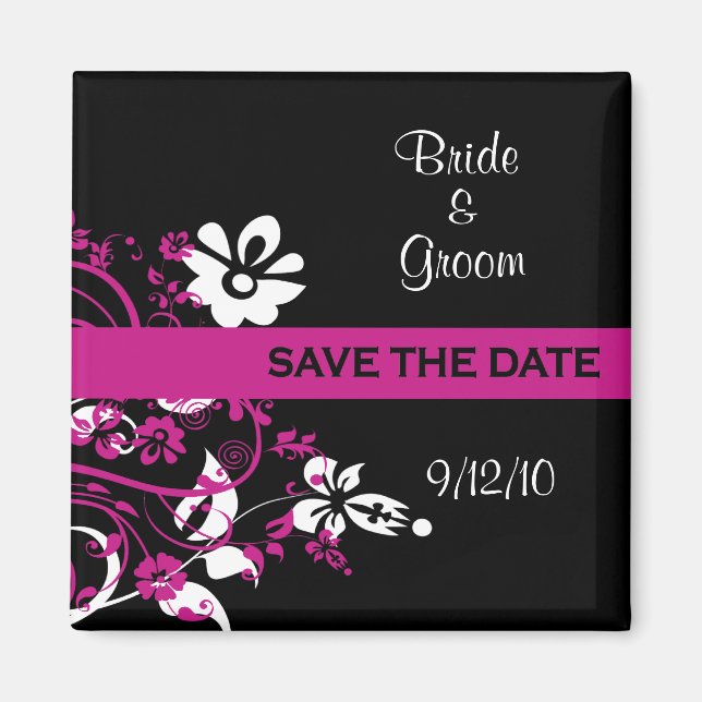 Black and Fuschia Save the Date Magnets (Front)