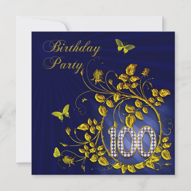 Black and Gold 100th Birthday party Invitation (Front)