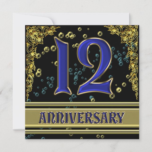 Black and Gold 12th Anniversary party Invitation (Front)