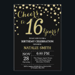 Black and Gold 16th Birthday Diamond Invitation<br><div class="desc">16th Birthday Invitation with Black and Gold Glitter Diamond Background. Gold Confetti. Kids Birthday. Boy or Girl Birthday. For further customisation,  please click the "Customise it" button and use our design tool to modify this template.</div>