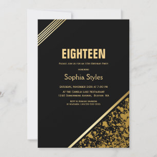 Black and Gold 18th Birthday Party Invitation