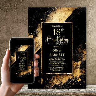 Black and Gold 18th Birthday Party Invitation