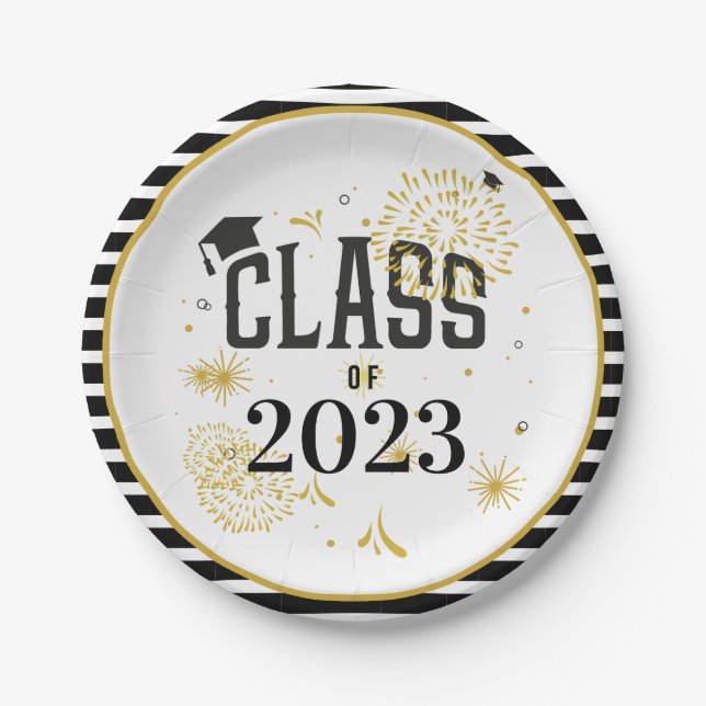 Black and Gold 2021 Graduation Celebration Party I Paper Plate (Front)