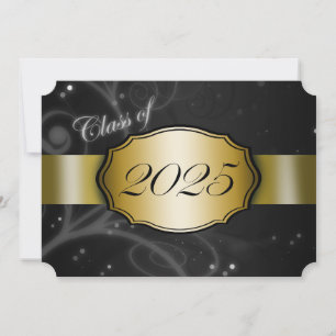 Black and Gold 2025 Graduation Invitation