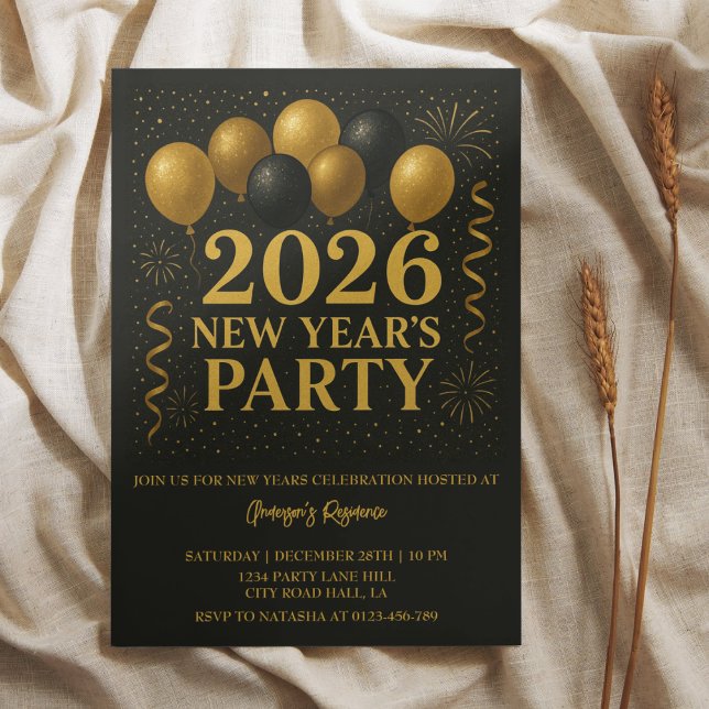 Black And Gold 2026 New Year Party Invitation (Creator Uploaded)