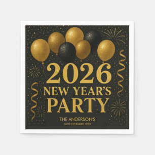 Black And Gold 2026 New Year Party Napkin