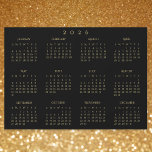 Black and Gold 2026 Yearly Calendar Magnetic Card<br><div class="desc">Custom,  beautiful elegant script typography,  black and faux gold,  2026 full year,  home room office decor,  cool,  thin,  yearly calendar magnet,  for any magnetic surface at home or office. Makes a great custom gift for friends,  family,  peers,  co-workers,  for holidays,  christmas,  new years.</div>