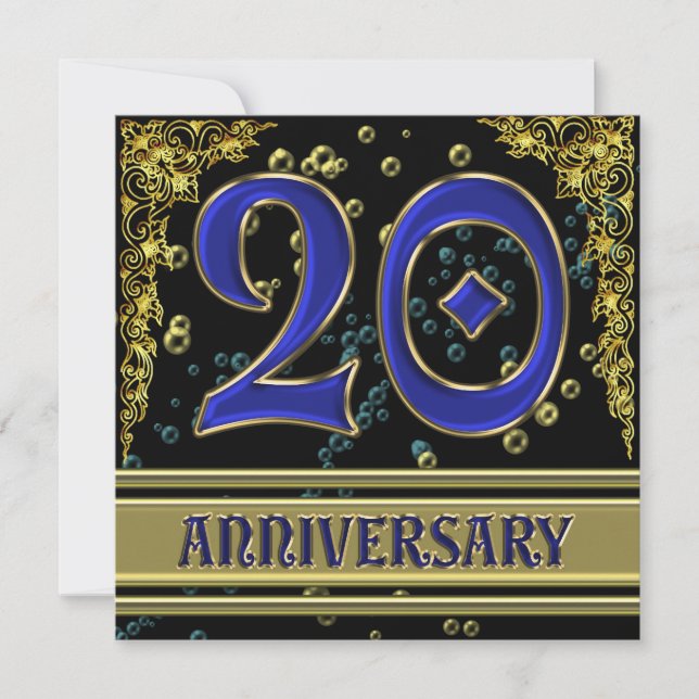 Black and Gold 20th Anniversary party Invitation (Front)