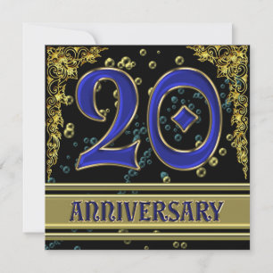 Black and Gold 20th Anniversary party Invitation