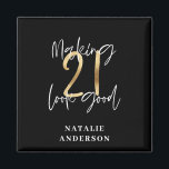 Black and gold 21st birthday modern script stylish magnet<br><div class="desc">Modern black and gold 21st birthday gift. Part of a elegant stylish collection</div>