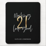 Black and gold 21st birthday modern script stylish mouse pad<br><div class="desc">Modern black and gold 21st birthday gift. Part of a elegant stylish collection</div>