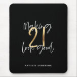 Black and gold 21st birthday modern script stylish mouse pad<br><div class="desc">Modern black and gold 21st birthday gift. Part of a elegant stylish collection</div>
